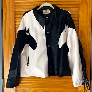 Dueling horses faux leather jacket